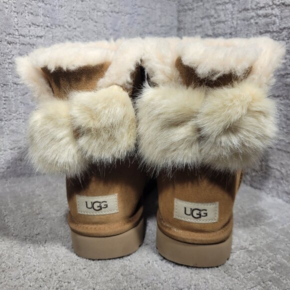 UGG Mini Emmie Bow Womens Size 10 Chestnut Suede Shearling Pull on Boots 1109854 - Picture 5 of 10